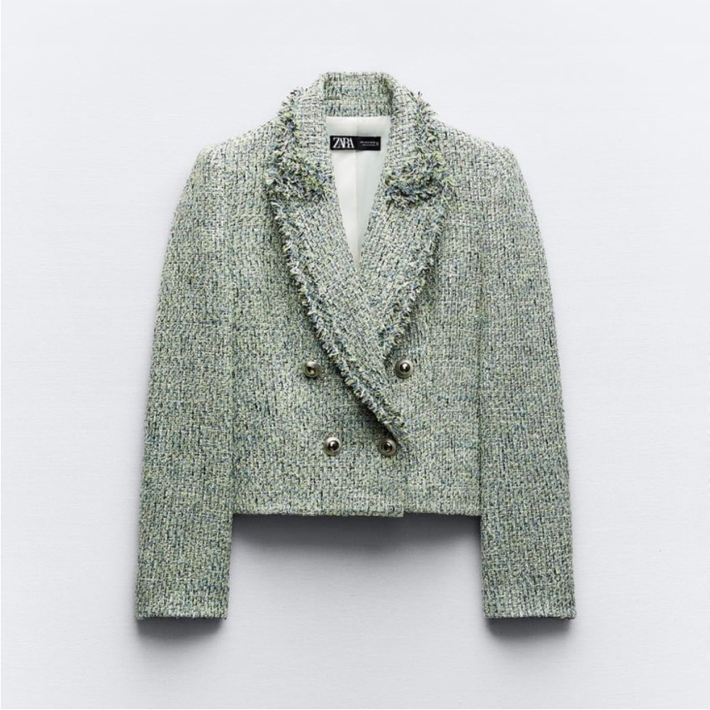 EUC Zara green tweeted structured blazer, medium - Picture 1 of 8